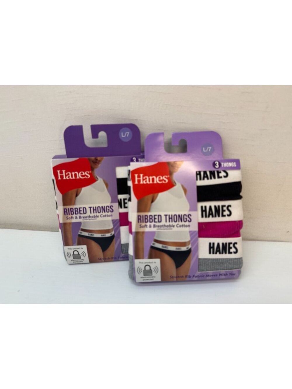 Womens  L/7  ribbed Cotton Thongs  New 2 packages